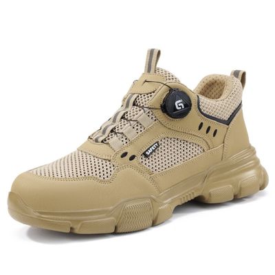 男性 夏用 軽量 透気 安全靴 スチール 脚のパンク&インパクト耐性 快適な作業靴 スマートボタンが付いています